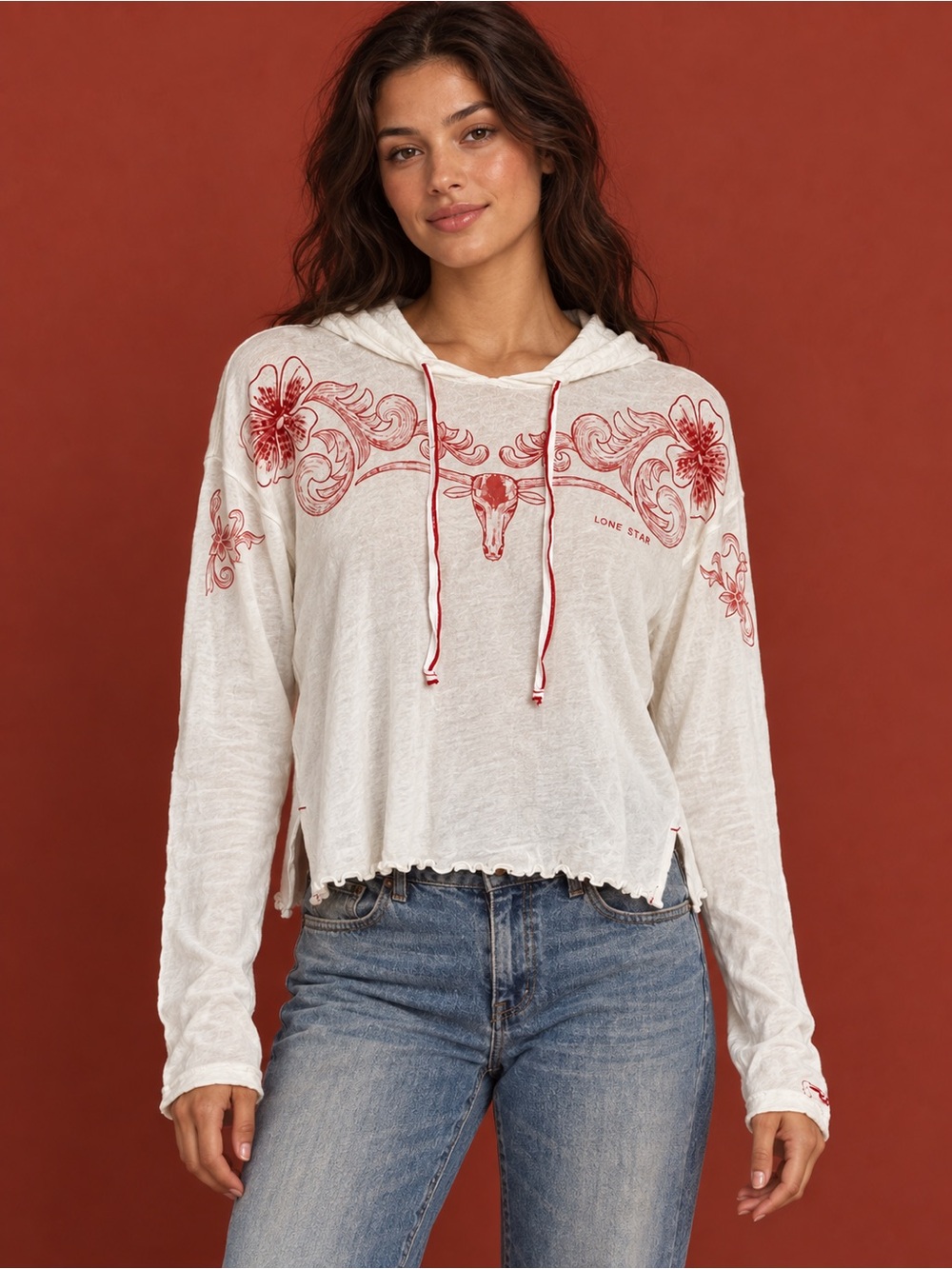 White Floral Graphic Hoodie Top